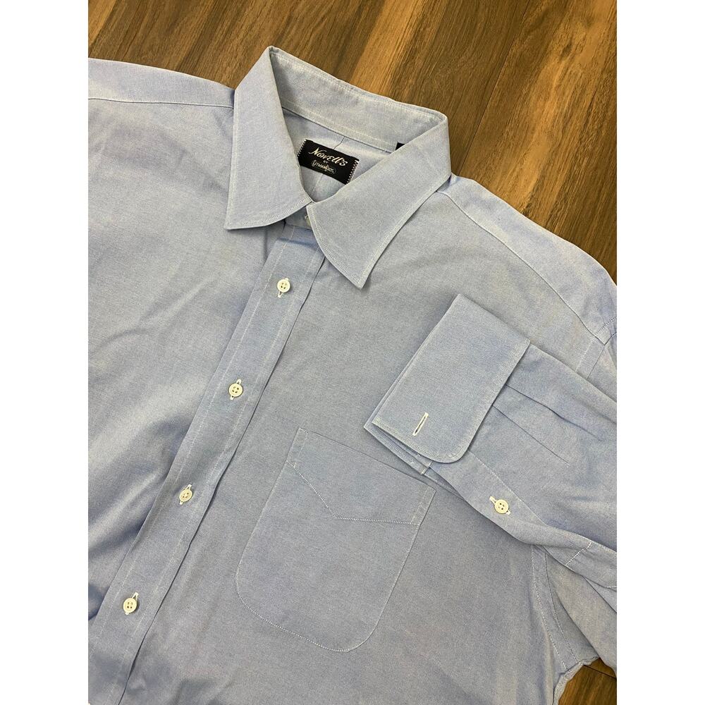VTG Gitman Brothers USA solid blue cotton button french cuff dress shirt, 17-33